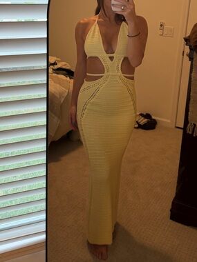 Babyboo Arabella Maxi Dress (Lemon/Yellow) Crochet Cutout Halter